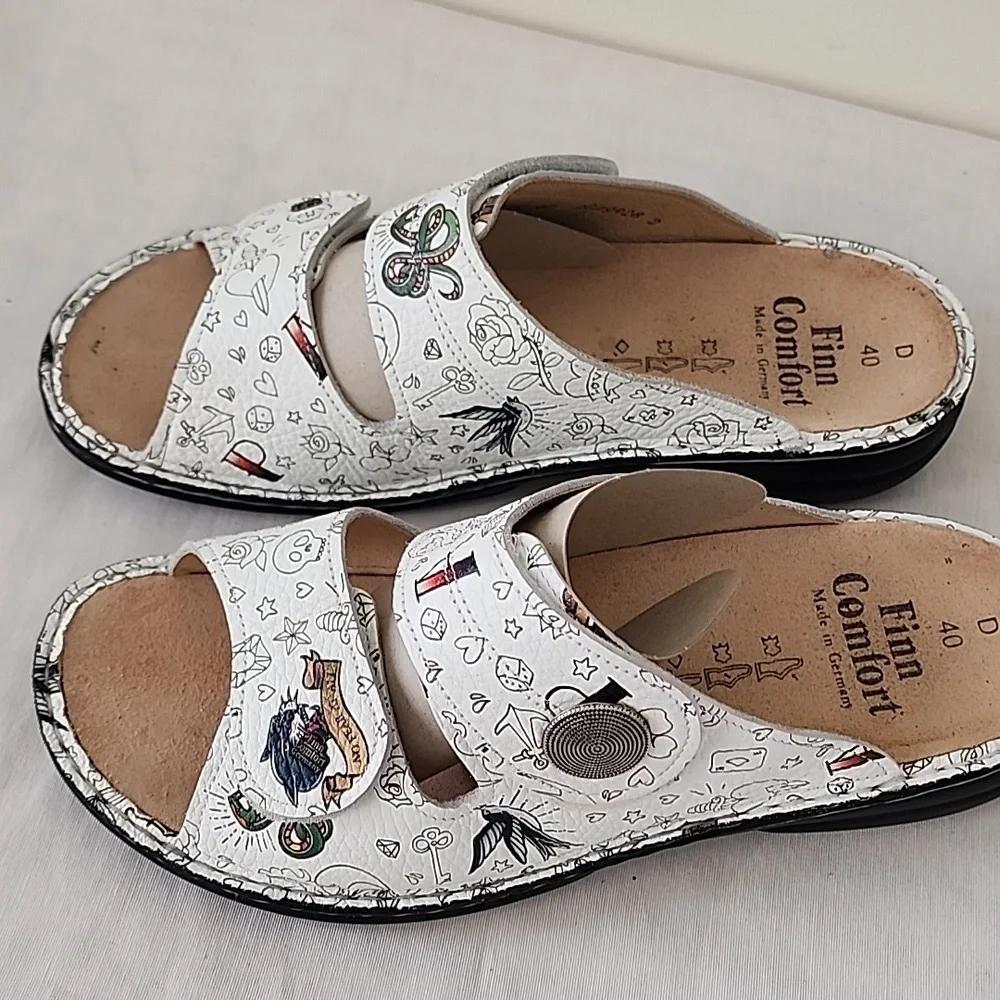 Finn Comfort Sansibar Double Strap Slide In Sandal Grafitti White 40 Us9-9.5 - Picture 2 of 8